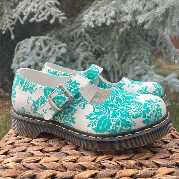 Dr. Martens Shoes - NEW Dr. Martens Dead-stock Limited Edition Teal Velvet Flocked Floral Mary Jane